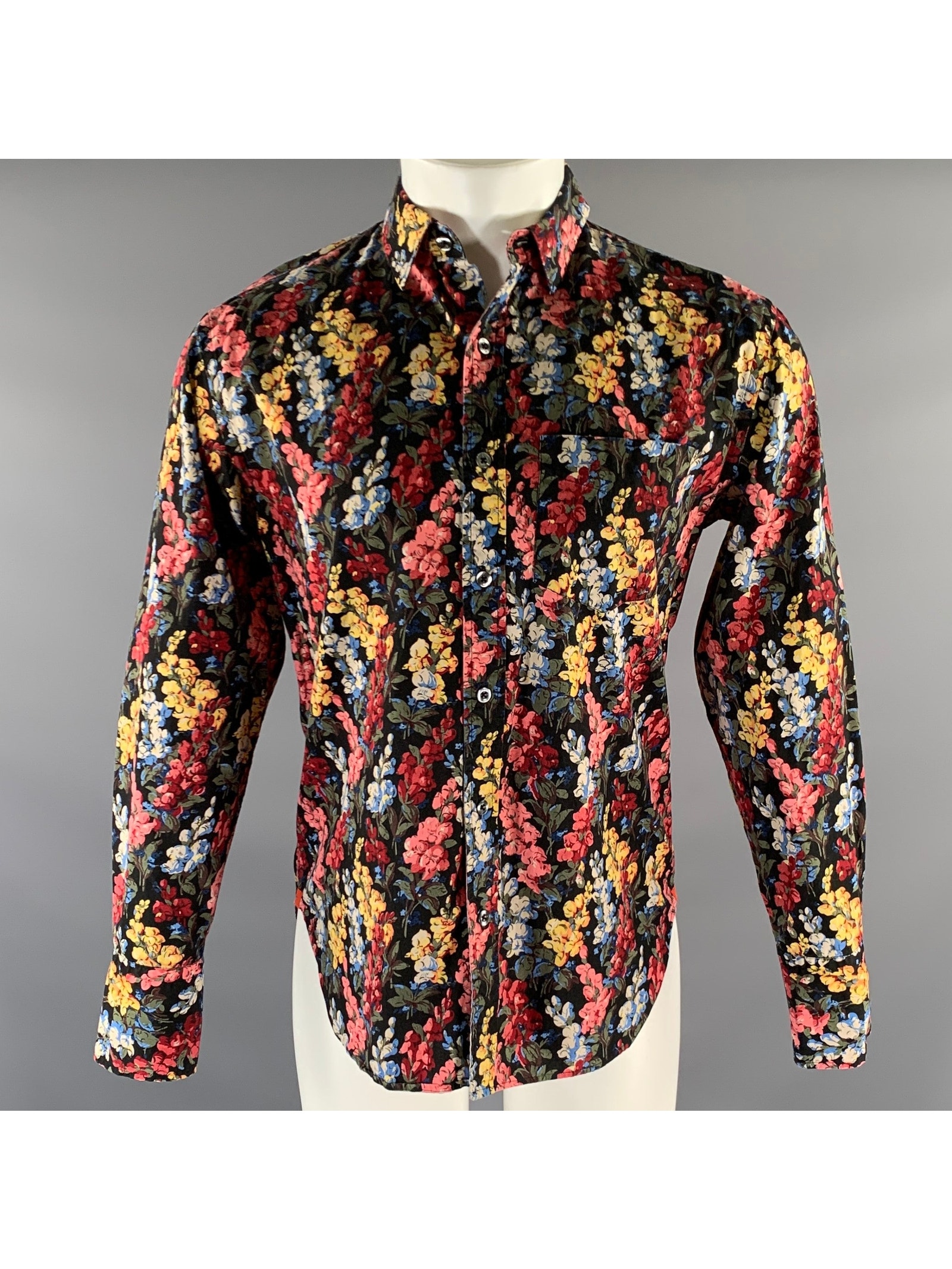 Paul Smith Size M Black Pink Floral Cotton Long Sleeve Shirt